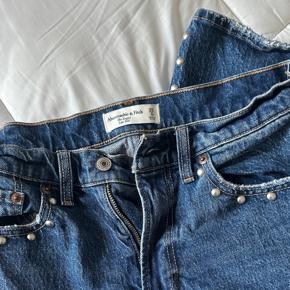 Abercrombie & Fitch Dark Blue Straight Leg Jeans with Pearl Details - Picture 2 of 3